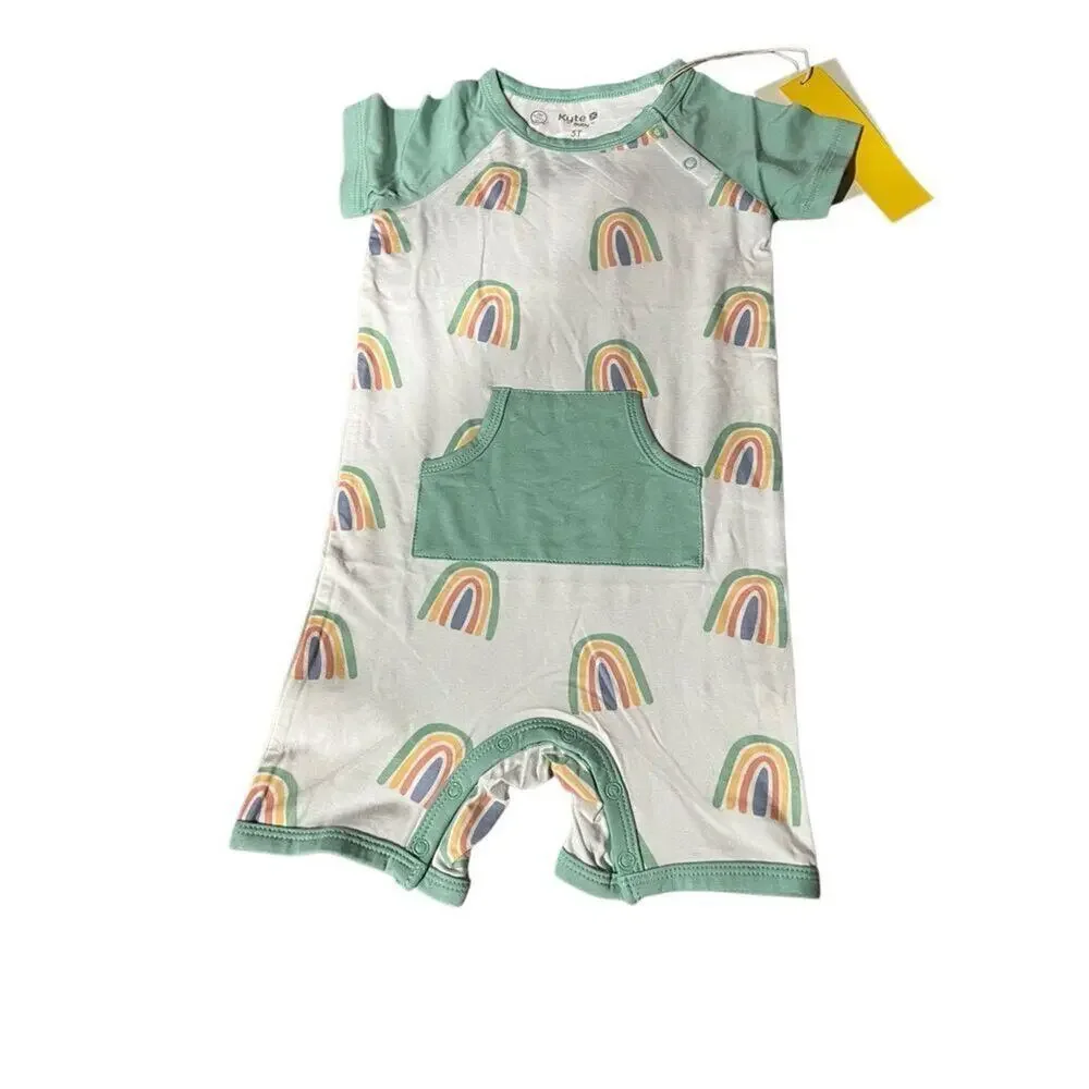 Kyte Baby One Piece Girls Size 3T Multicolor Romper Rainbow Short‎ Sleeve NWT